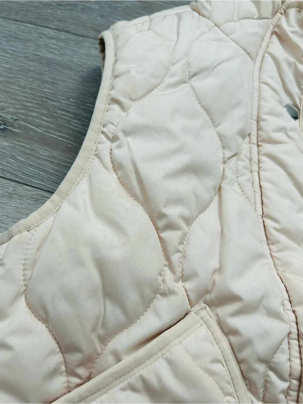 J. Crew Signature Puffer Vest in Tan with Pink Label